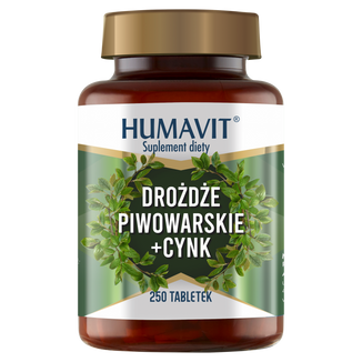 Humavit Drożdże Piwowarskie + Cynk, 250 tabletek Humavit Drożdże Piwowarskie + Cynk, 250 tabletek - zdjęcie produktu