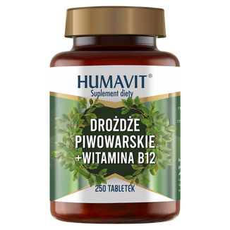 Humavit Drożdże Piwowarskie + Witamina B12, 250 tabletek Humavit Drożdże Piwowarskie + Witamina B12, 250 tabletek - zdjęcie produktu