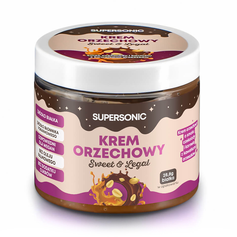 Supersonic Supersonic, krem orzechowy, smak czekoladowo-karmelowy z kawałkami orzechów, 160 g