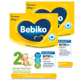 Zestaw Bebiko 2 Nutriflor Expert, mleko następne, powyżej 6 miesiąca, 2 x 600 g - zdjęcie produktu