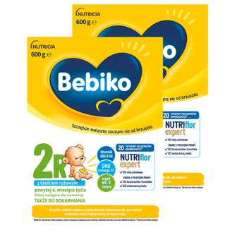 Zestaw Bebiko 2R Nutriflor Expert, mleko następne z kleikiem ryżowym, powyżej 6 miesiąca, 2 x 600 g - zdjęcie produktu