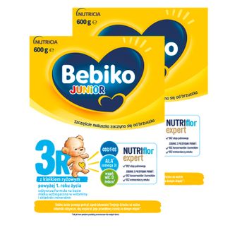 Zestaw Bebiko Junior 3R Nutriflor Expert, odżywcza formuła na bazie mleka z kleikiem ryżowym, powyżej 1 roku, 2 x 600 g - zdjęcie produktu