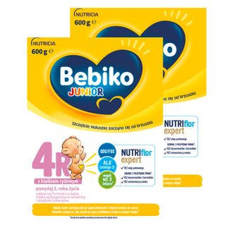 Zestaw Bebiko Junior 4R Nutriflor Expert, odżywcza formuła na bazie mleka z kleikiem ryżowym, powyżej 2 roku, 2 x 600 g - zdjęcie produktu