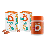 Zestaw ApoD3 Żujki, witamina D3 800 j.m. dla dzieci powyżej 3 roku, smak pomarańczowy, 2 x 30 kapsułek miękkich do żucia + ApoD3 Max 4000 j.m., 60 kapsułek - miniaturka zdjęcia produktu