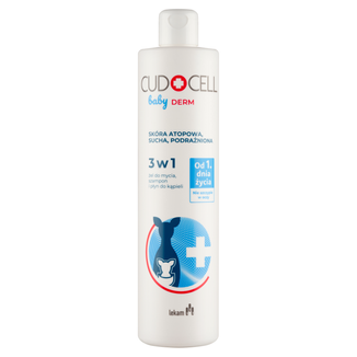 Cudocell Baby Derm, żel do mycia, szampon i płyn do kąpieli 3w1, skóra atopowa, sucha, podrażniona, od 1 dnia życia, 400 ml - zdjęcie produktu