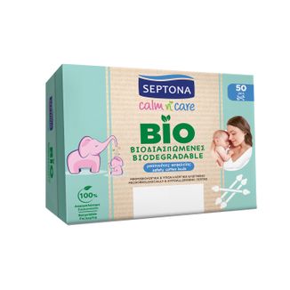 Septona Baby Calm n Care Bio, biodegradowalne patyczki higieniczne dla niemowląt, 50 sztuk - zdjęcie produktu