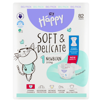 Bella Baby Happy, pieluchy, rozmiar 1 Newborn, 2-5 kg, 82 sztuki - zdjęcie produktu