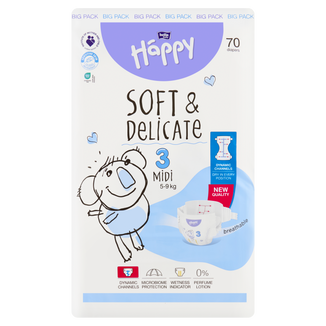 Bella Baby Happy, pieluchy, rozmiar 3 Midi, 5-9 kg, 70 sztuk - zdjęcie produktu