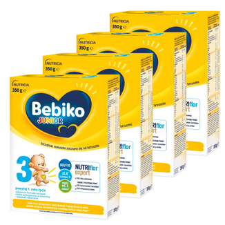 Zestaw Bebiko Junior 3 Nutriflor Expert, mleko modyfikowane, powyżej 1 roku, 4 x 350 g - zdjęcie produktu