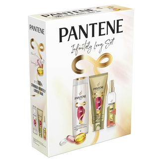 Zestaw Pantene Infinite Box, szampon wzmacniający, 400 ml + serum wzmacniające bez spłukiwania, 200 ml + spray zwiększający objętość, 150 ml - zdjęcie produktu