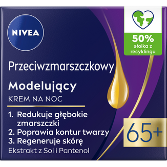 Nivea, krem przeciwzmarszczkowy modelujący 65+, na noc, 50 ml USZKODZONE OPAKOWANIE - zdjęcie produktu