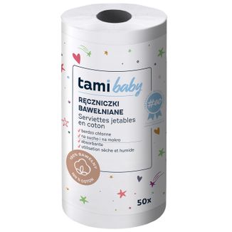 Tami MyBaby, bawełniane ręczniki dla noworodków i niemowląt, 23 x 20 cm, w rolce, 50 sztuk USZKODZONE OPAKOWANIE - zdjęcie produktu
