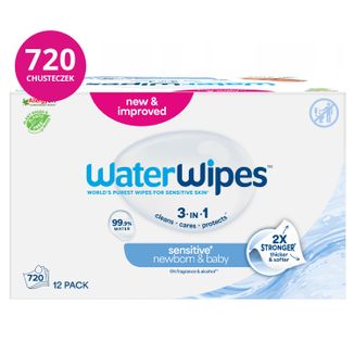 WaterWipes Sensitive, chusteczki nawilżane, wodne, od urodzenia, 12 x 60 sztuk - zdjęcie produktu