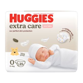 Huggies Extra Care, pieluchy, Disney, rozmiar 0, Newborn, 0-4 kg, 25 sztuk - zdjęcie produktu