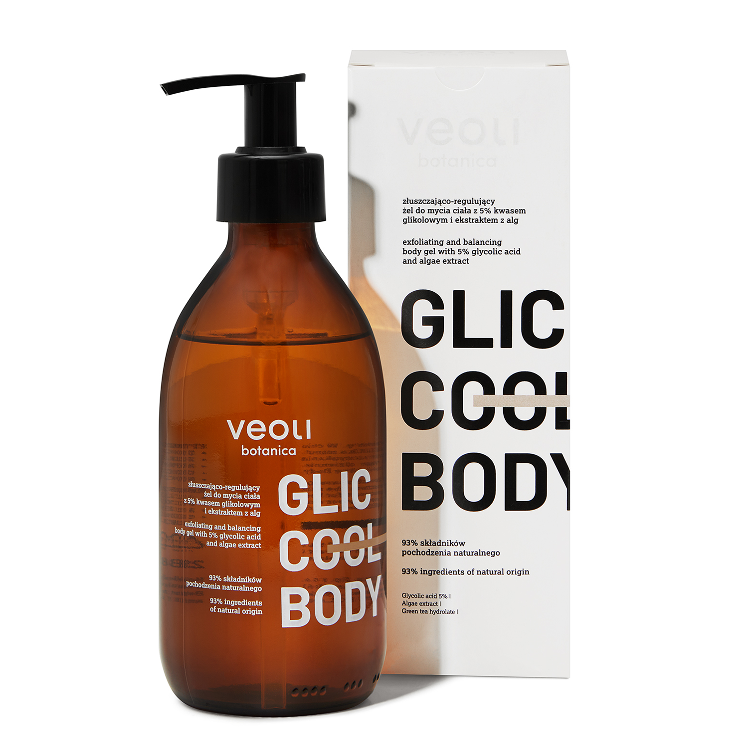 Nieznana Veoli Botanica Glic Cool Body, złuszczająco-regulujący żel do mycia ciała z 5% kwasem glikolowym i ekstraktem z alg, 280 ml
