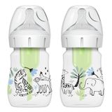Dr Brown's Anti-colic Options+, butelka antykolkowa, z szeroką szyjką, dżungla, 2 x 150 ml - miniaturka zdjęcia produktu
