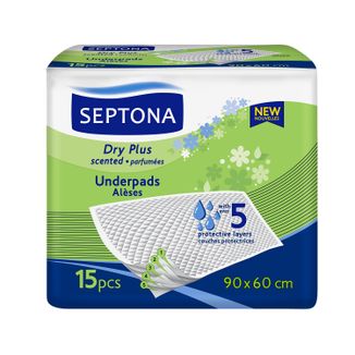 Septona Dry Plus, podkłady higieniczne, zapachowe, 90 x 60 cm, 15 sztuk - zdjęcie produktu