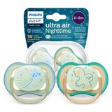 Avent Ultra Air Night, smoczek uspokajający, silikonowy, symetryczny, świecący w ciemności, boy, SCF376/18, 0-6 miesięcy, 2 sztuki - miniaturka zdjęcia produktu