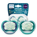Avent Ultra Air Night, smoczek uspokajający, silikonowy, symetryczny, świecący w ciemności, boy, SCF376/13, 6-18 miesięcy, 2 sztuki - miniaturka zdjęcia produktu