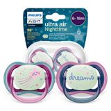 Avent Ultra Air Night, smoczek uspokajający, silikonowy, symetryczny, świecący w ciemności, girl, SCF376/14, 6-18 miesięcy, 2 sztuki - miniaturka zdjęcia produktu