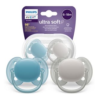 Avent Ultra Soft, smoczek uspokajający, silikonowy, symetryczny, boy, SCF091/17, 6-18 miesięcy, 2 sztuki - zdjęcie produktu