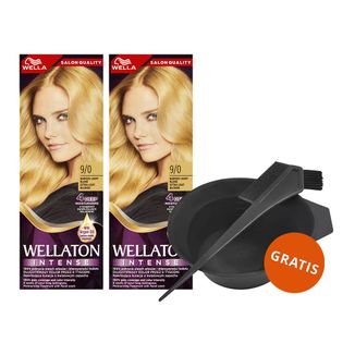 Wellaton, krem intensywnie koloryzujący, 9/0 badzo jasny blond, 2 x 110 ml + zestaw do farbowania włosów gratis - zdjęcie produktu