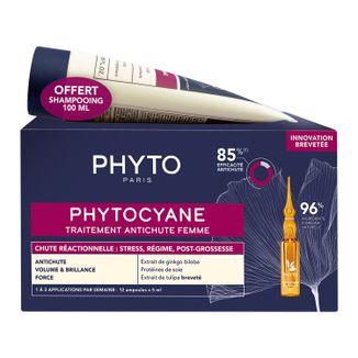 Zestaw Phytocayne, kuracja przeciw wypadaniu włosów dla kobiet, ampułki reakcyjne, 12 x 5 ml + szampon, 100 ml - zdjęcie produktu