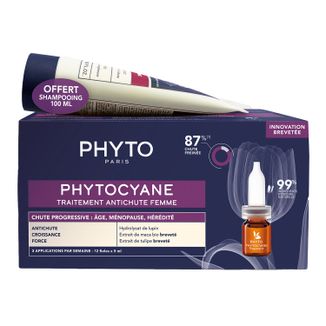 Zestaw Phytocayne, kuracja przeciw wypadaniu włosów dla kobiet, ampułki progresywne, 12 x 5 ml + szampon, 100 ml - zdjęcie produktu