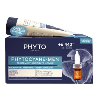 Zestaw Phyto Phytocayne-Men, kuracja przeciw wypadaniu włosów dla mężczyzn, ampułki progresywne, 12 x 3,5 ml + szampon, 100 ml - zdjęcie produktu
