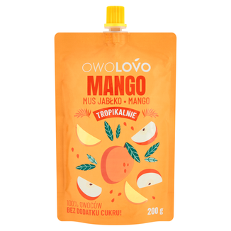 Owolovo Tropikalnie Mango Mus jabłko-mango w tubce, 200 g - zdjęcie produktu