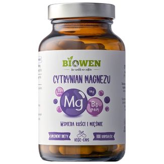 Biowen Cytrynian Magnezu + Witamina B6, 100 kapsułek - zdjęcie produktu