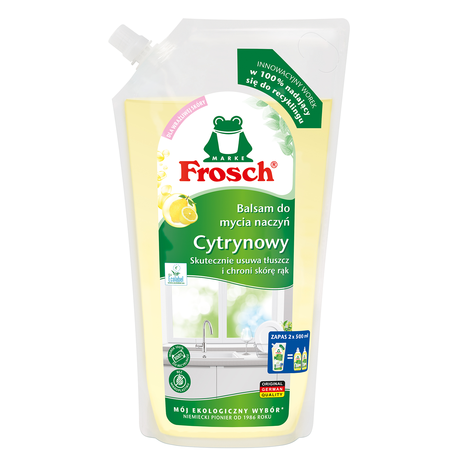 Frosch Frosch, balsam do mycia naczyń, cytrynowy, zapas, 1000 ml — Składniki i ocena
