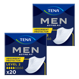 Zestaw Tena Men Active Fit, wkładki anatomiczne dla mężczyzn, Level 2, 2 x 20 sztuk - miniaturka zdjęcia produktu
