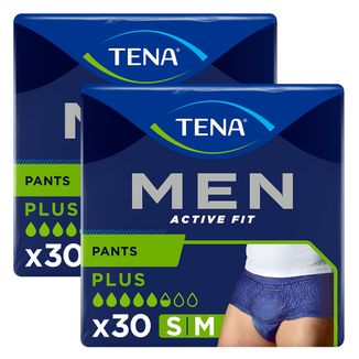 Zestaw Tena Men Active Fit Pants, majtki chłonne, rozmiar S/M, 75-105 cm, Plus, 2 x 30 sztuk - zdjęcie produktu