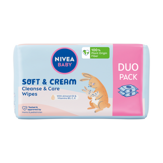 Nivea Baby Soft&Cream, chusteczki nawilżane, biodegradowalne, 2 x 57 sztuk - zdjęcie produktu