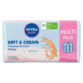 Nivea Baby Soft&Cream, chusteczki nawilżane, biodegradowalne, 4 x 57 sztuk USZKODZONE OPAKOWANIE - zdjęcie produktu
