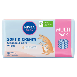 Nivea Baby Soft&Cream, chusteczki nawilżane, biodegradowalne, 4 x 57 sztuk - zdjęcie produktu