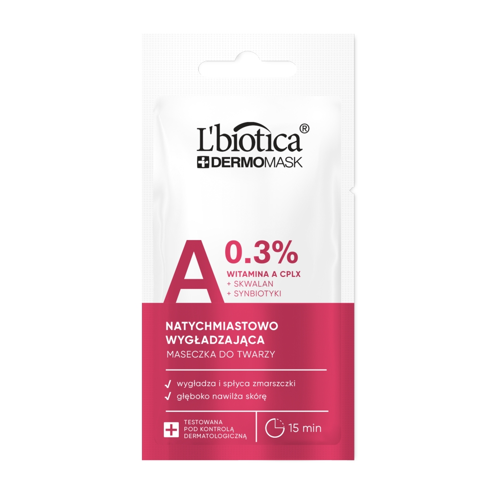 Dermomask L'Biotica Dermomask, natychmiastowo wygładzająca maseczka do twarzy z witaminą A, 8 ml — Inhaltsstoffe und Bewertung