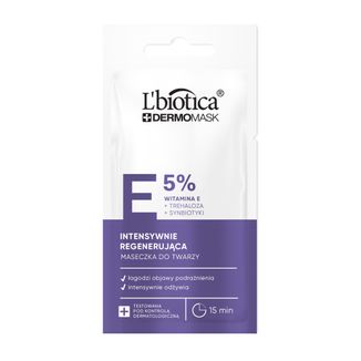 L'Biotica Dermomask, intensywnie regenerująca maseczka do twarzy z witaminą E, 8 ml - zdjęcie produktu