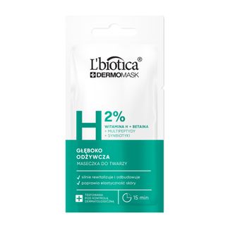 L'Biotica Dermomask, głęboko odżywcza maseczka do twarzy z witaminą H, 8 ml - zdjęcie produktu