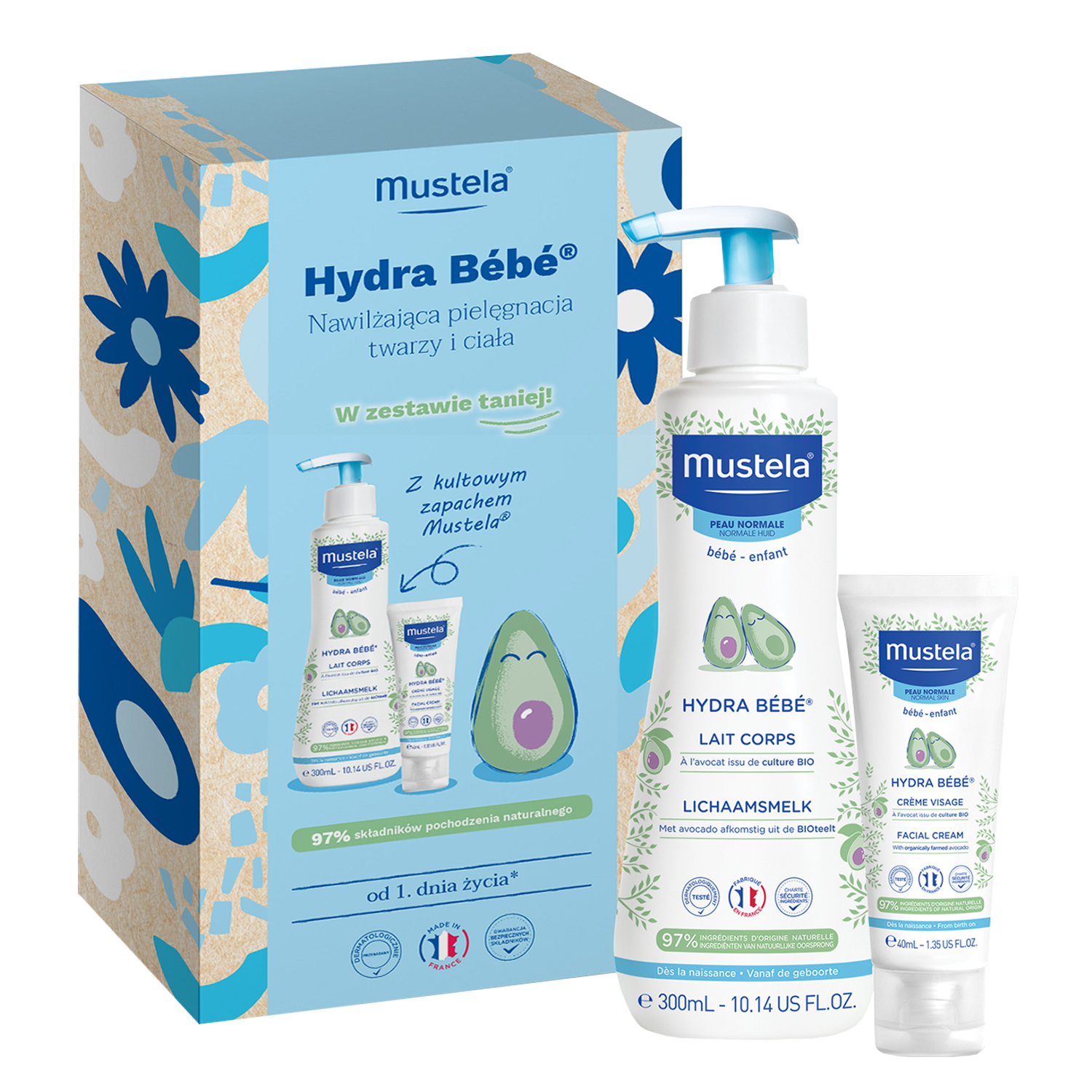 Mustela Set Mustela Hydra Bebe z biologisch Avocado, ab dem 1. Lebenstag, Körpermilch, 300 ml + Gesichtscreme, 40 ml — Inhaltsstoffe und Bewertung