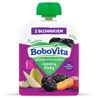 BoboVita Mus w tubce, gruszka z buraczkiem i suszoną śliwką, po 6 miesiącu, 80 g KRÓTKA DATA - zdjęcie produktu