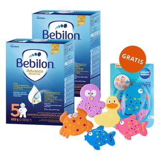 Zestaw Bebilon Advance Pronutra 5 Junior, odżywcza formuła na bazie mleka, dla przedszkolaka, 2 x 1000 g + Canpol Babies, zestaw zabawek do kąpieli, od urodzenia, 5 szt - zdjęcie produktu