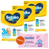 Zestaw Bebiko Junior 3R Nutriflor Expert, odżywcza formuła na bazie mleka z kleikiem ryżowym, powyżej 1 roku, 3 x 600 g + Bambino, chusteczki nawilżane, 63 sztuki gratis - miniaturka zdjęcia produktu