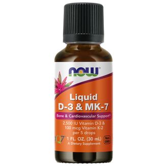 Now Foods Liquid D-3 & MK-7, witamina D i K, krople, 30 ml - zdjęcie produktu