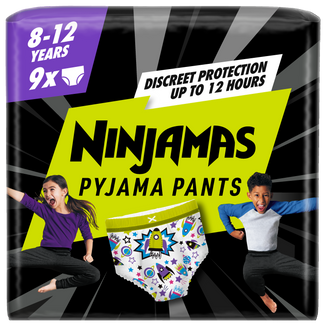 Pampers Ninjamas Pyjama Pants 8-12 lat (27-43 kg), pieluchomajtki dla chłopców, 9 sztuk Pampers Ninjamas Pyjama Pants 8-12 lat (27-43 kg), pieluchomajtki dla chłopców, 9 sztuk - zdjęcie produktu