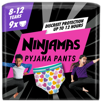Pampers Ninjamas Pyjama Pants, pieluchomajtk dla dziewczynek. 8-12 lat, 27-43 kg, 9 sztuk - zdjęcie produktu