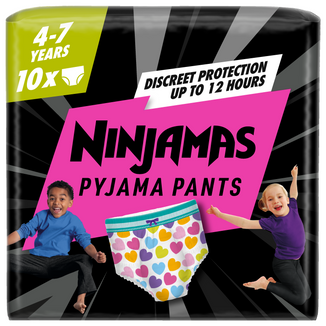 Pampers Ninjamas Pyjama Pants, pieluchomajtki dla dziewczynek, 4-7 lat, 17-30 kg, 10 sztuk - zdjęcie produktu