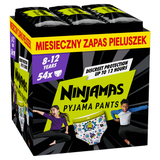 Pampers Ninjamas Pyjama Pants 8-12 lat (27-43 kg), pieluchomajtki dla chłopców, 54 sztuki - zdjęcie produktu