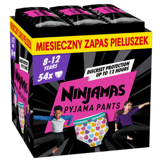 Pampers Ninjamas Pyjama Pants, pieluchomajtki dla dziewczynek, 8-12 lat, 27-43 kg, 54 sztuki USZKODZONE OPAKOWANIE - zdjęcie produktu